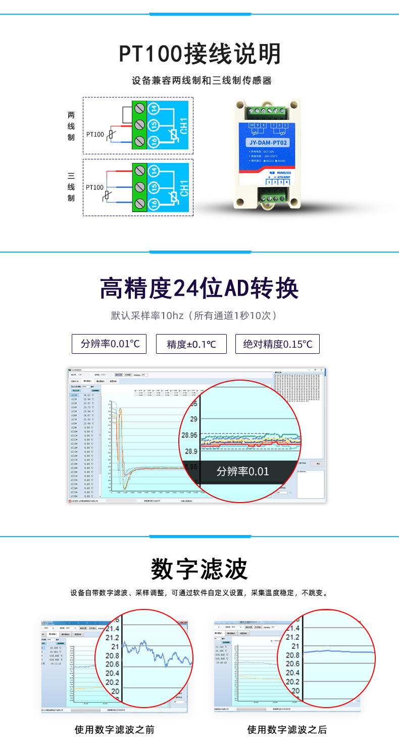 DAM-PT02 溫度采集模塊接線說明 DAM-PT02 溫度采集模塊接線說明